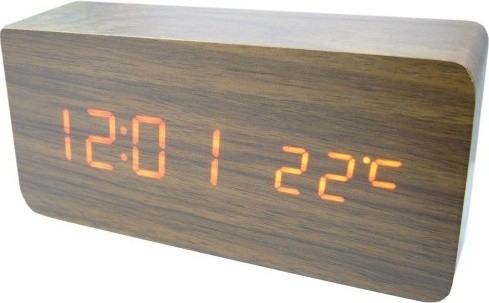 Настільний годинник VST-862-3 з будильником та помаранчевим підсвічуванням/датчиком темп/дата дерев. брусок
