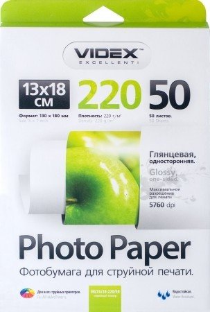Бумага Videx 220 г/м гл., 13/18, 50л.