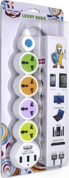 Хаб/СЗУ/удлинитель 220V (4 розетки+3 USB) LH305