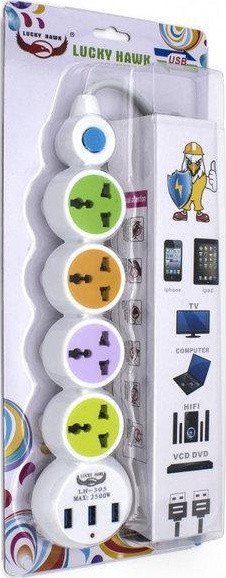 Хаб/СЗУ/удлинитель 220V (4 розетки+3 USB) LH305