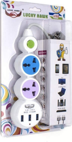 Хаб/СЗУ/удлинитель 220V (2 розетки+3 USB) LH303