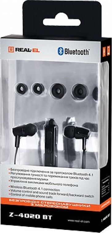 Безпровідні стереонавушники з мікрофоном REAL-EL Z-4020 BT, чорний