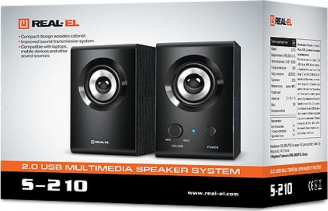 Мультимедійна USB акустична система 2.0 REAL-EL S-210, чорний