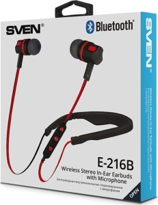 Безпровідні стереонавушники з мікрофоном SVEN E-216B, чорний-червоний (Bluetooth)