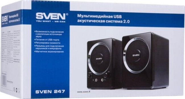 Акустична система 2.0 SVEN 247, потужність 2х2.0 Вт(RMS) чорний