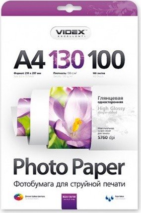 Бумага Videx 130 г/м гл., A4, 100л.