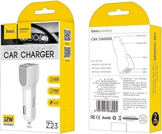 АЗУ Hoco Z23 (2.4A Dual USB ) white