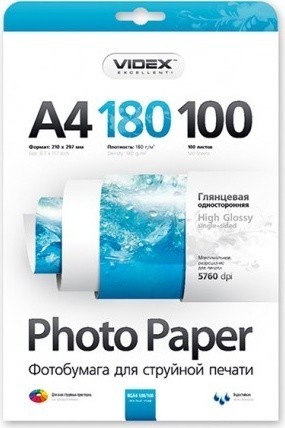 Бумага Videx 180 г/м гл., A4, 100л.