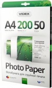 Бумага Videx 200 г/м гл., A4, 50л.