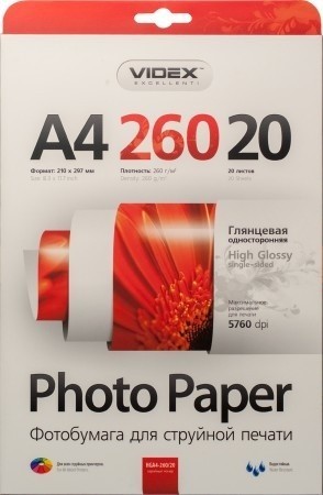 Бумага Videx 260 г/м гл., A4, 20л.