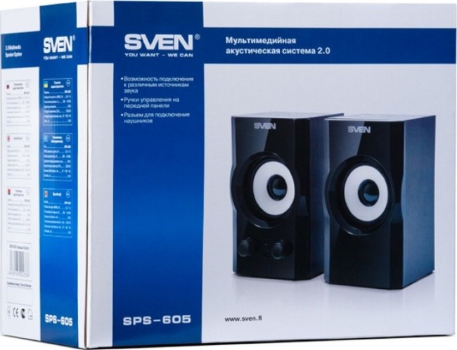Акустична система SVEN SPS-605 2.0, потужність 2х3 Вт(RMS), чорний