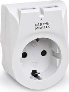Мережевий зарядний USB-пристрій з розеткою REAL-EL CS-25, білий