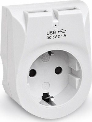 Мережевий зарядний USB-пристрій з розеткою REAL-EL CS-25, білий