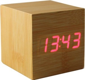 Часы настольные 1293 под дерево с красной подсветкой