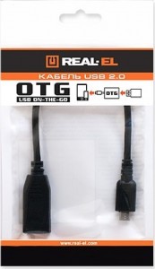 Кабель REAL-EL USB2.0 OTG 0.1m, чорний