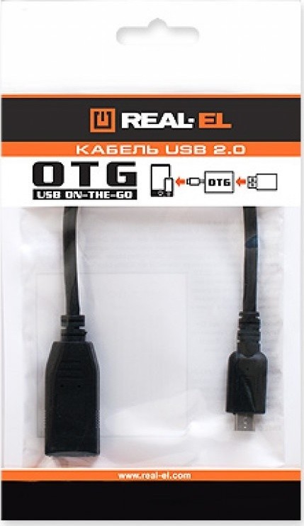 Кабель REAL-EL USB2.0 OTG 0.1m, чорний Кабель REAL-EL USB2.0 OTG 0.1m, чорний
