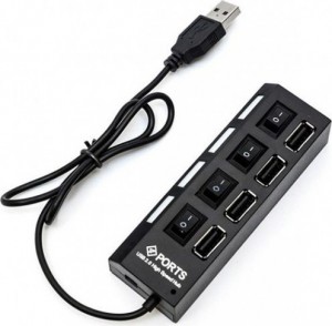 USB хаб 4 высокоскоростных порта USB 2.0 с переключателями ЧЕРНЫЙ