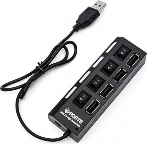 USB хаб 4 высокоскоростных порта USB 2.0 с переключателями ЧЕРНЫЙ