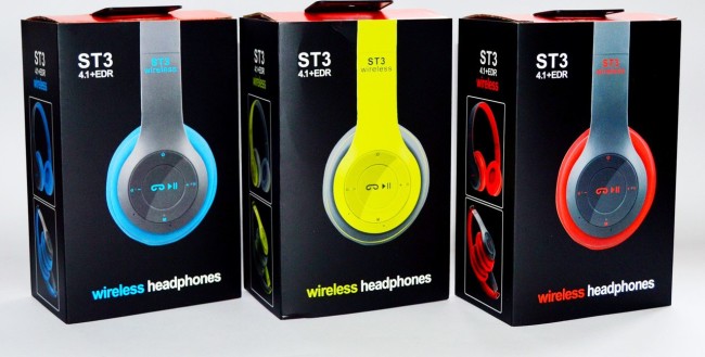 Наушники беспроводные ST Color MIX (Bluetooth+SD card+FM+with cable)
