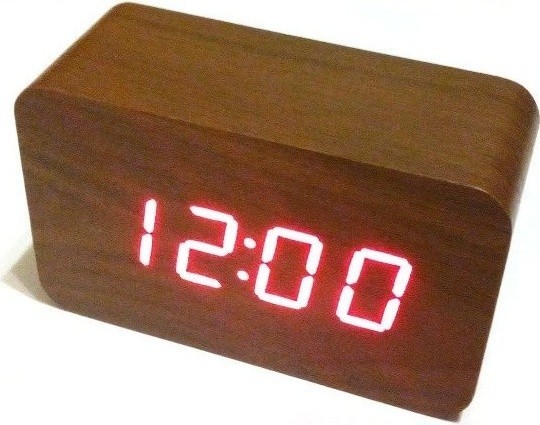 Настільний годинник декоративний VST-863-1 з червоним підсвічуванням у вигляді дерев&#39;яного бруска.