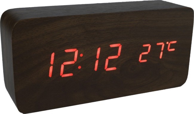 Настільний годинник декоративний VST-862-1 з червоним підсвічуванням у вигляді дерев&#39;яного бруска.