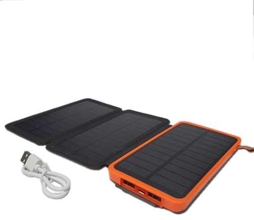 Power bank 12000 mAh Solar, (5V/200mA), 2xUSB, 5V/1A/2.1A, USB <-> microUSB, ударо защищеный Black