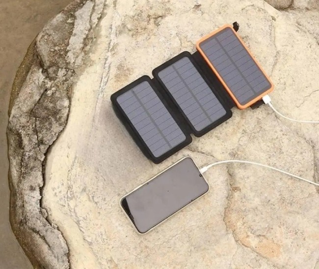 Power bank 12000 mAh Solar, (5V/200mA), 2xUSB, 5V/1A/2.1A, USB <-> microUSB, ударо защищеный Black